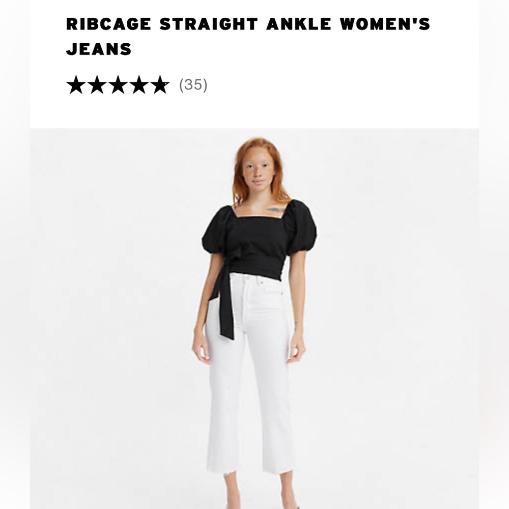 White Ribcage Straight Levi’s Jeans